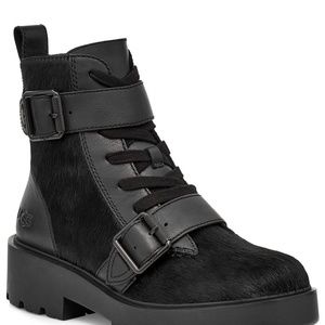 UGG Zorrah Women Combat Boots Buckle Black Leather